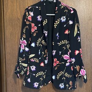 Express Black Floral Blazer with Pink & Purple Blooms